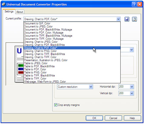 Select the "Drawing, Chart to PDF, Color" profile in the Printing Preferences window and press "OK".